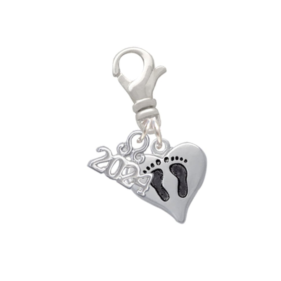 Delight Jewelry Silvertone Small Heart with Baby Feet Clip on Charm with Year 2024 Image 1