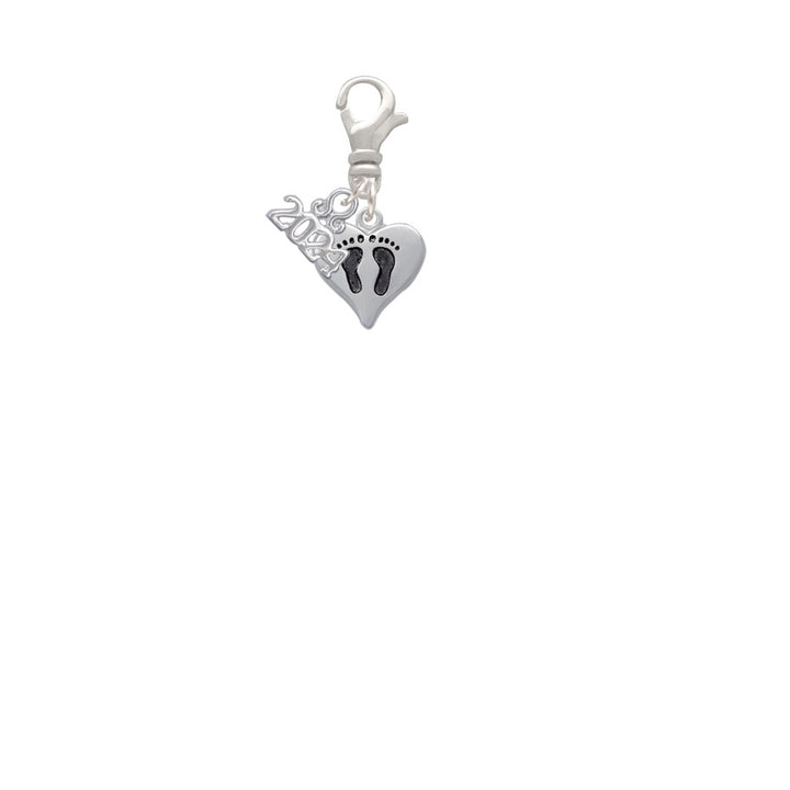 Delight Jewelry Silvertone Small Heart with Baby Feet Clip on Charm with Year 2024 Image 2