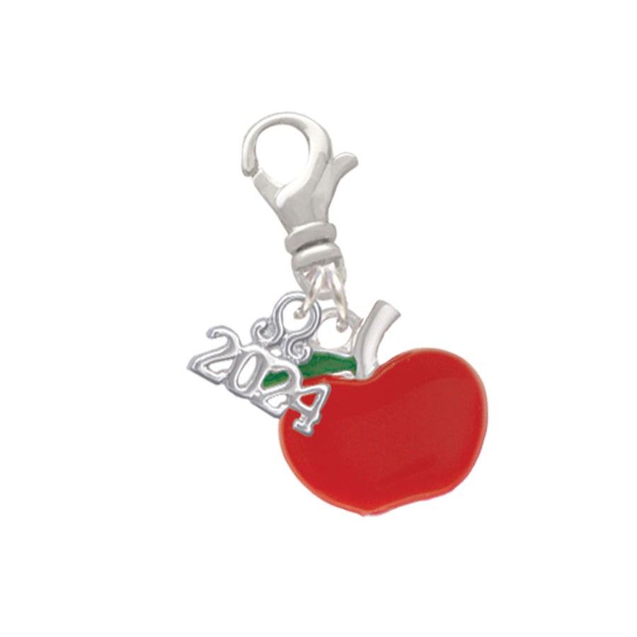 Delight Jewelry Silvertone Small Red Apple Clip on Charm with Year 2024 Image 1