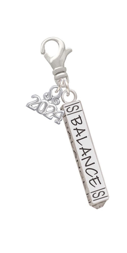 Delight Jewelry Silvertone Balance Bar Clip on Charm with Year 2024 Image 1