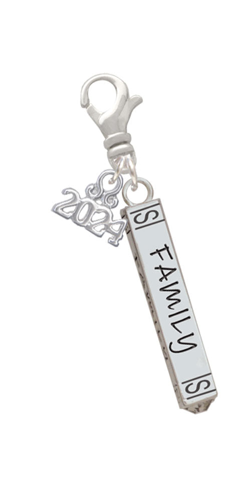 Delight Jewelry Silvertone Family Bar Clip on Charm with Year 2024 Image 1