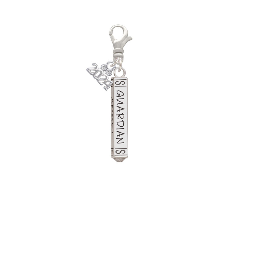 Delight Jewelry Silvertone Guardian Angel Bar Clip on Charm with Year 2024 Image 1