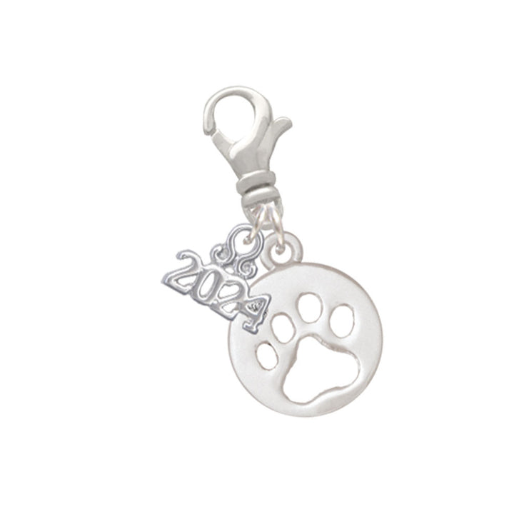 Delight Jewelry Silvertone Paw Silhouette Clip on Charm with Year 2024 Image 1