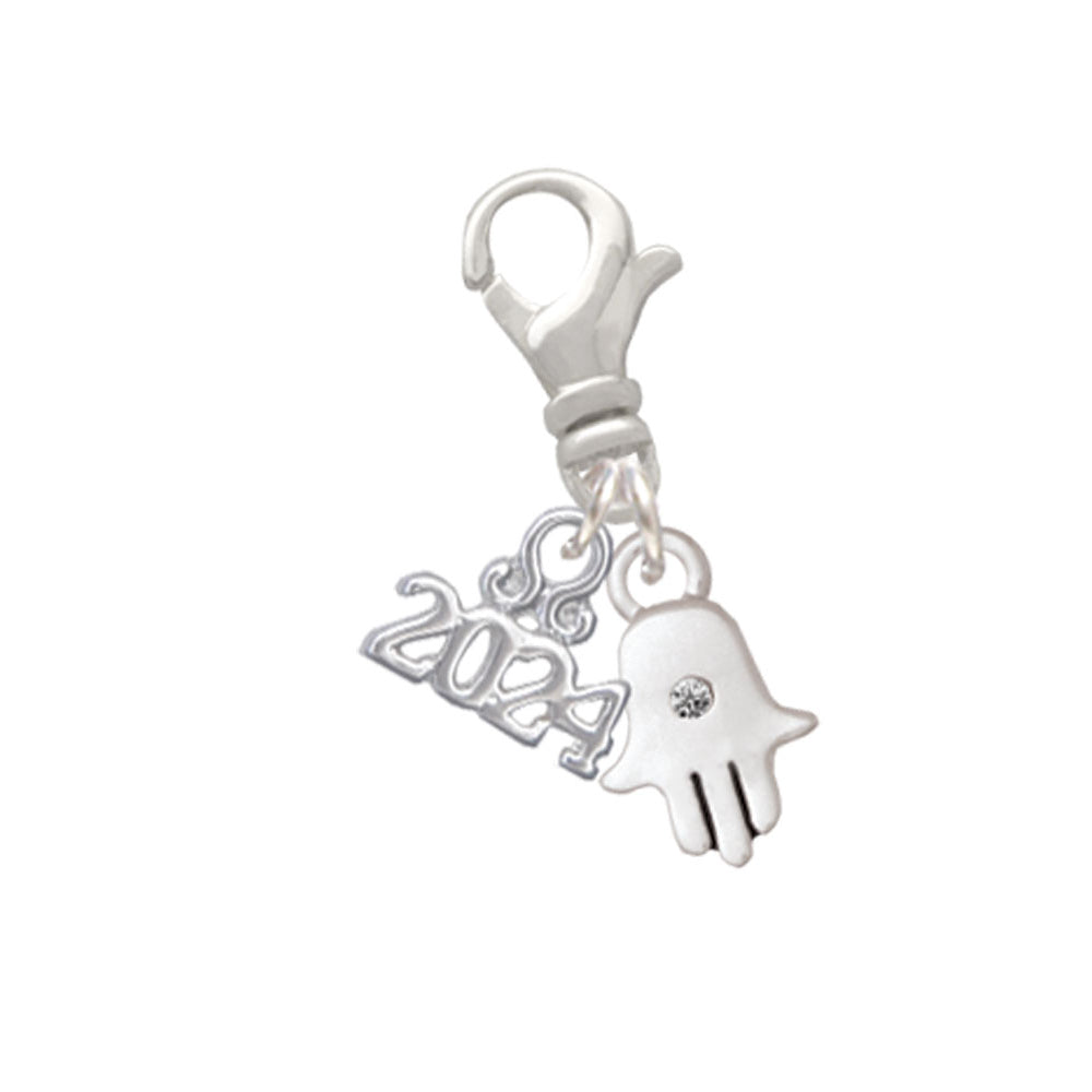 Delight Jewelry Silvertone Mini Hamsa Hand Clip on Charm with Year 2024 Image 1