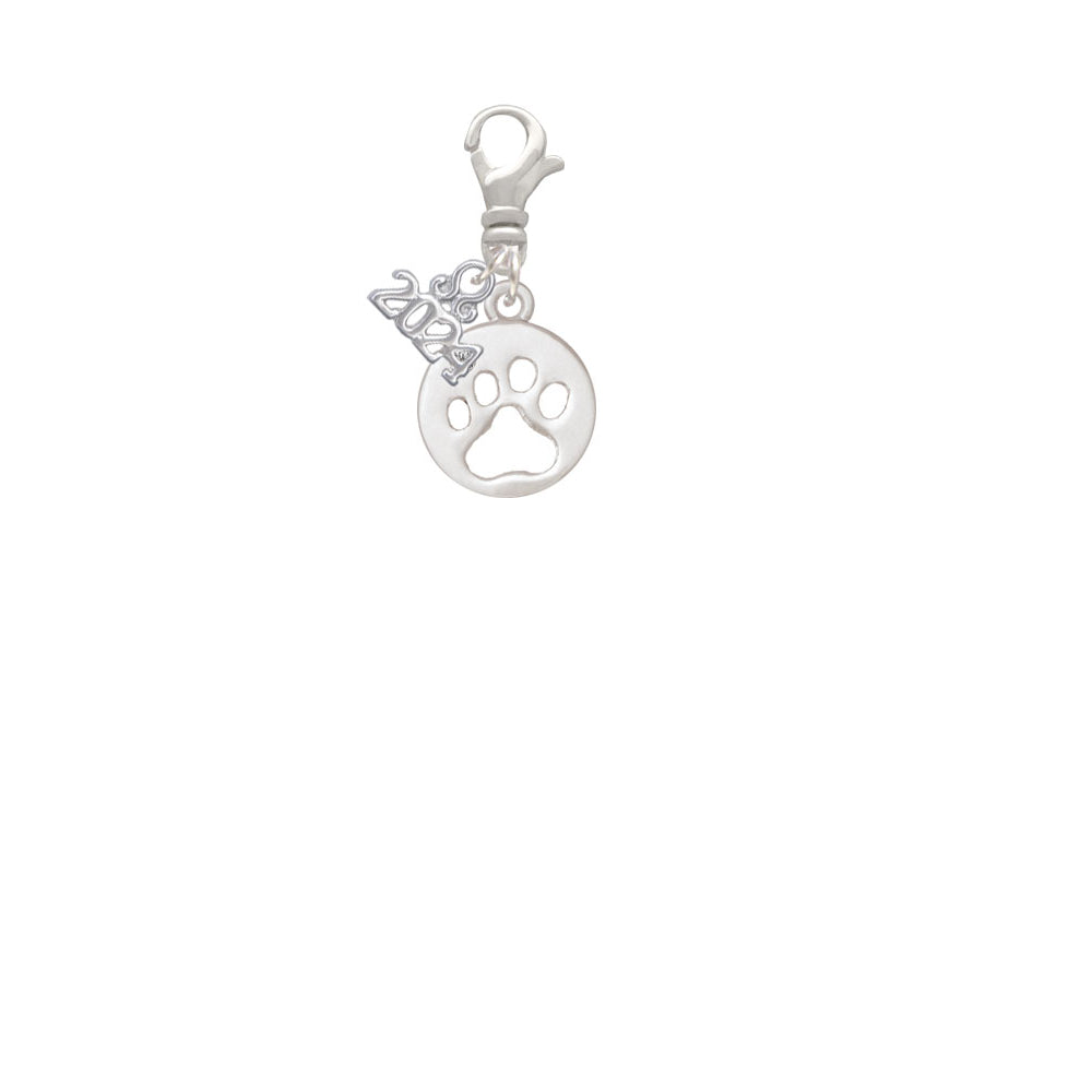 Delight Jewelry Silvertone Paw Silhouette Clip on Charm with Year 2024 Image 2
