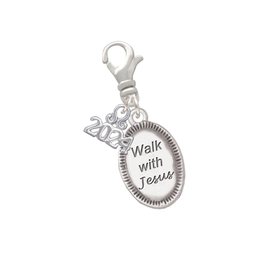 Delight Jewelry Silvertone Walk with Jesus Oval Clip on Charm with Year 2024 Image 1