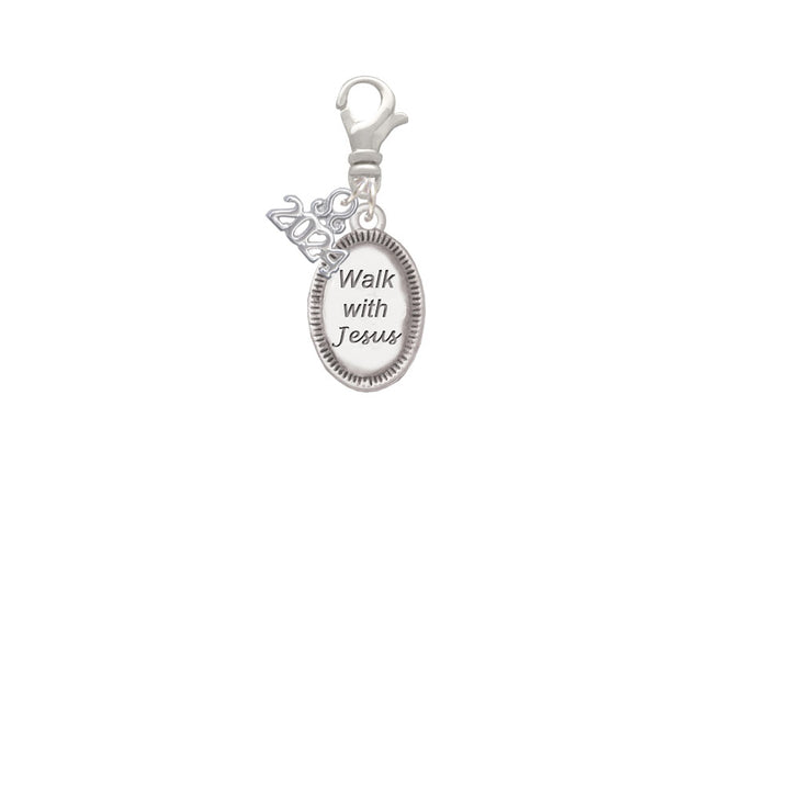 Delight Jewelry Silvertone Walk with Jesus Oval Clip on Charm with Year 2024 Image 2