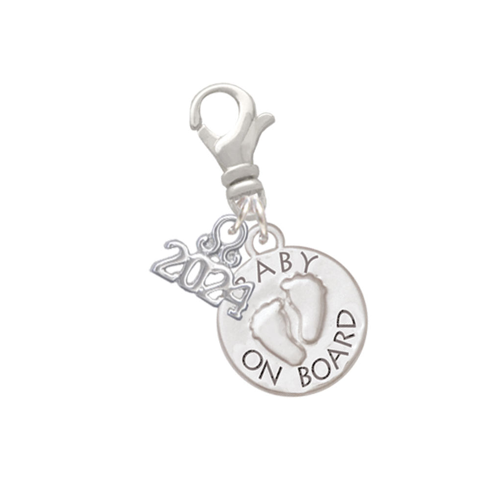 Delight Jewelry Silvertone Baby on Board with Feet Clip on Charm with Year 2024 Image 1