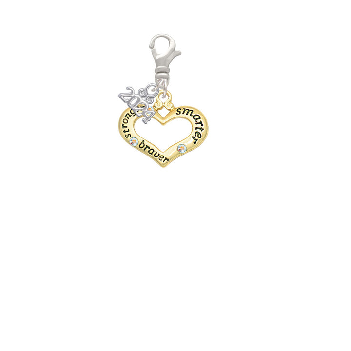 Delight Jewelry Goldtone Heart with 3 AB Crystals - Stronger Braver Smarter Clip on Charm with Year 2024 Image 2