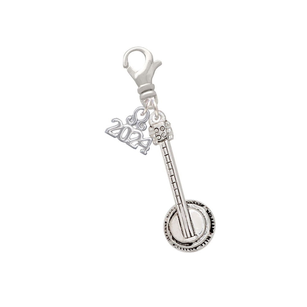 Delight Jewelry Silvertone 3-D Banjo Clip on Charm with Year 2024 Image 1