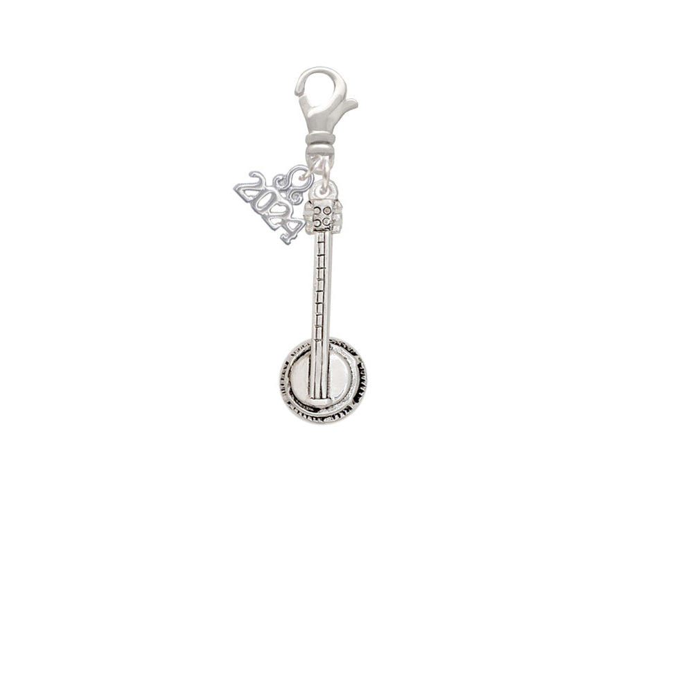 Delight Jewelry Silvertone 3-D Banjo Clip on Charm with Year 2024 Image 2