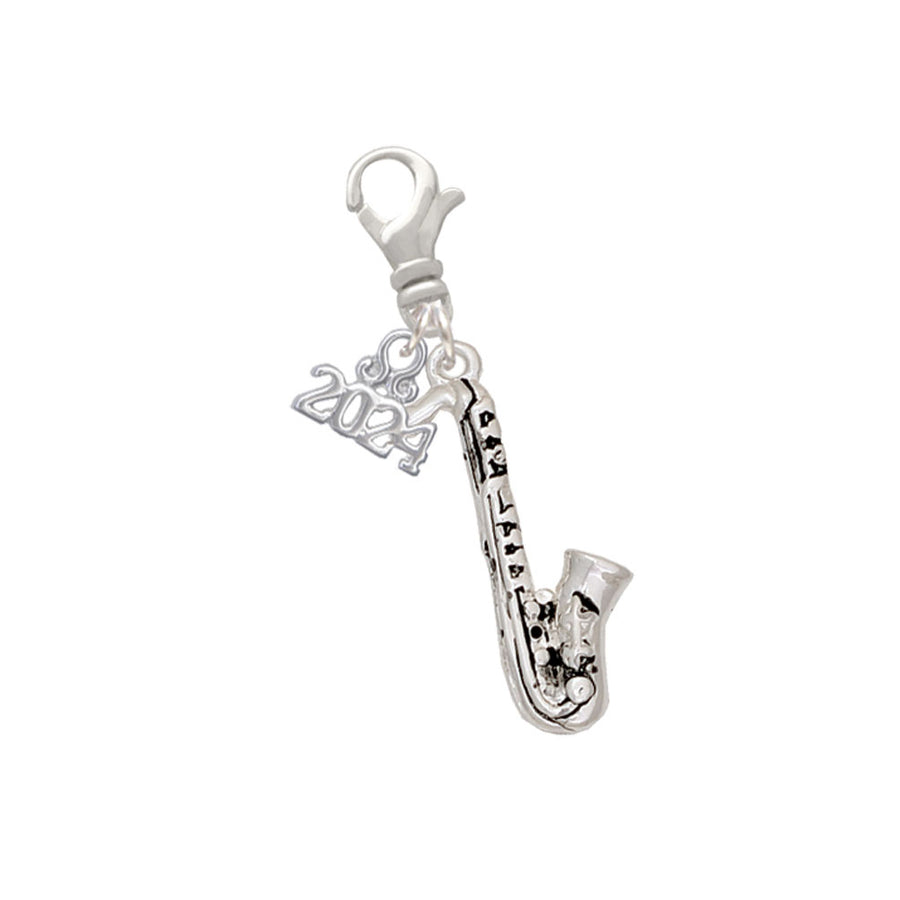 Delight Jewelry Silvertone Saxophone Clip on Charm with Year 2024 Image 1