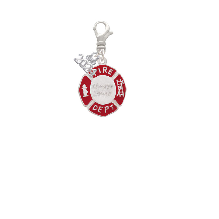 Delight Jewelry Silvertone Red Always Loved Fire Department Shield Clip on Charm with Year 2024 Image 2