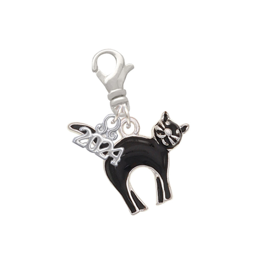 Delight Jewelry Silvertone Black Standing Cat Clip on Charm with Year 2024 Image 1
