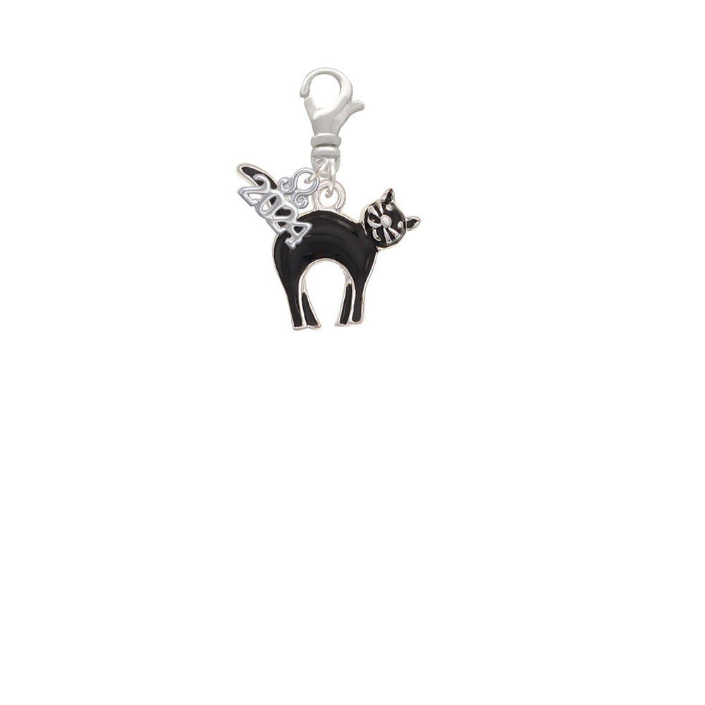 Delight Jewelry Silvertone Black Standing Cat Clip on Charm with Year 2024 Image 2