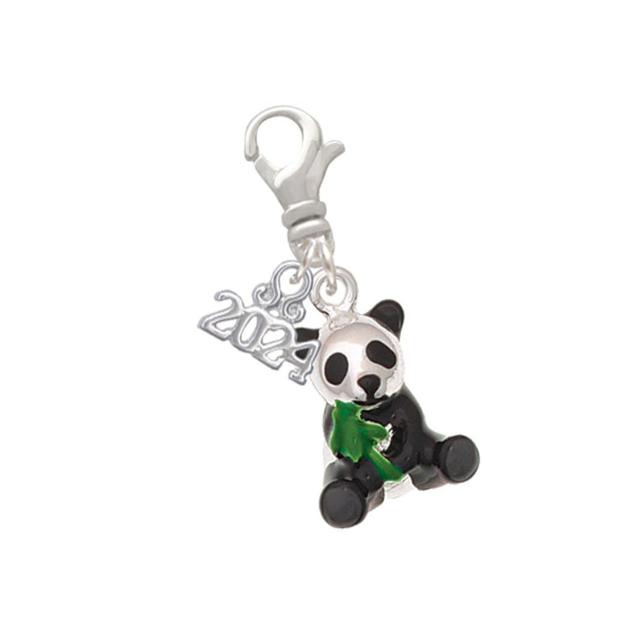 Delight Jewelry Silvertone Enamel Sitting Panda Clip on Charm with Year 2024 Image 1