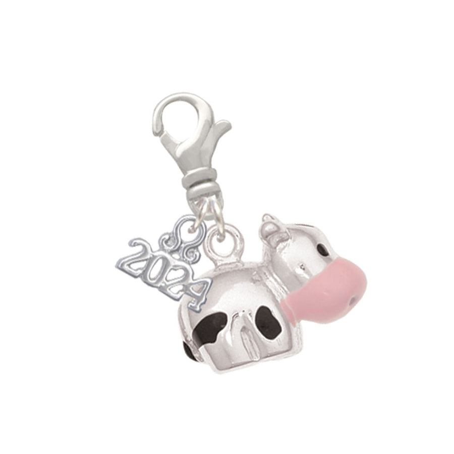 Delight Jewelry Silvertone Spotted Cow Clip on Charm with Year 2024 Image 1