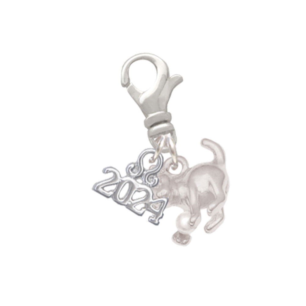 Delight Jewelry Silvertone Cat with Yarn Clip on Charm with Year 2024 Image 1