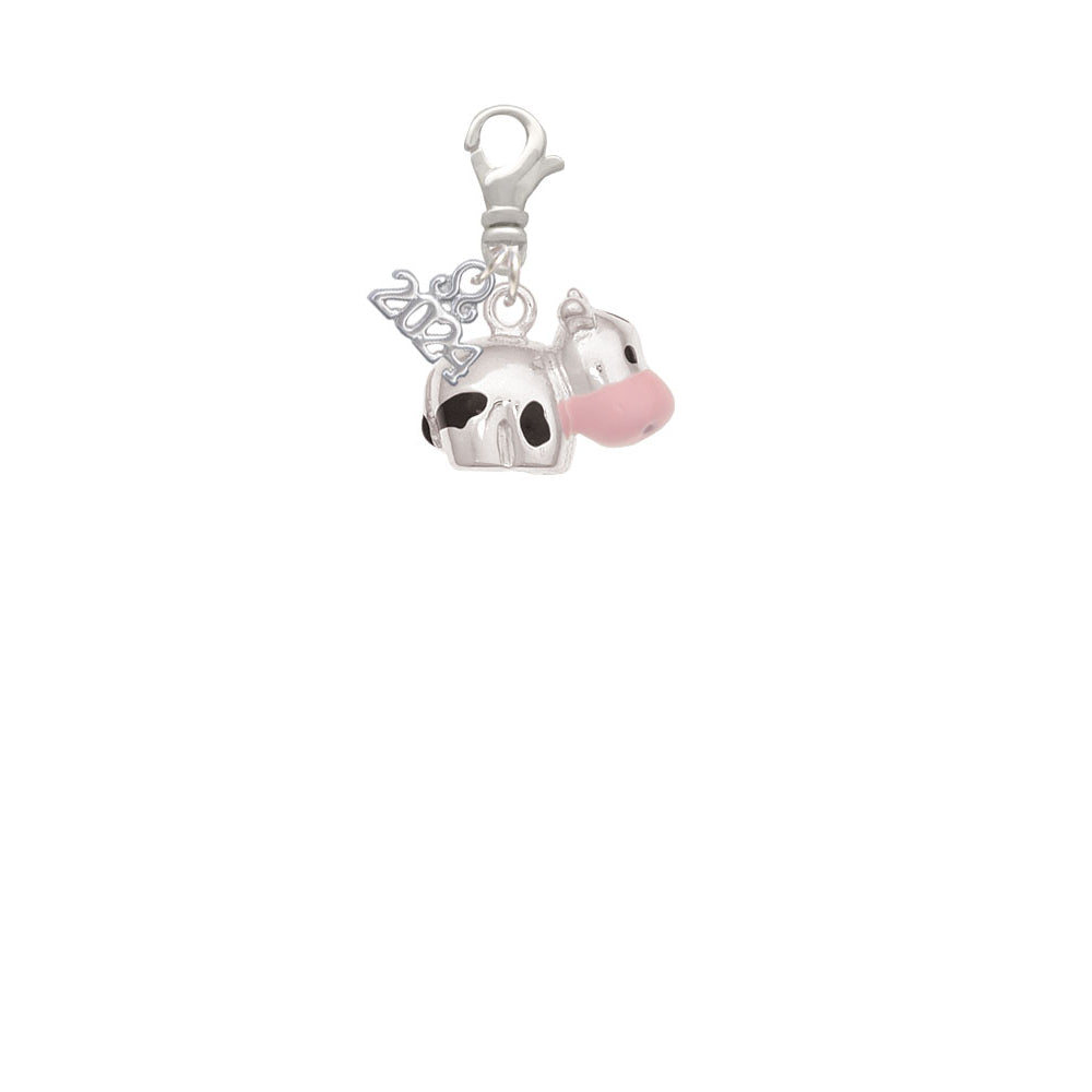 Delight Jewelry Silvertone Spotted Cow Clip on Charm with Year 2024 Image 2
