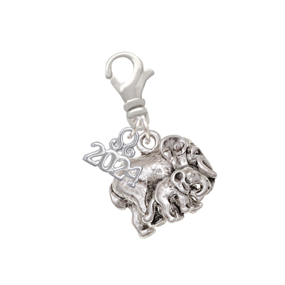 Delight Jewelry Silvertone Loved Elephant with Baby Clip on Charm with Year 2024 Image 1