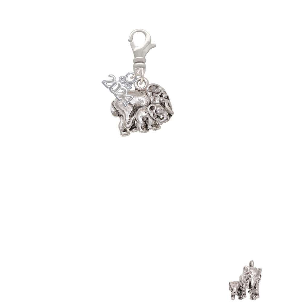 Delight Jewelry Silvertone Loved Elephant with Baby Clip on Charm with Year 2024 Image 2