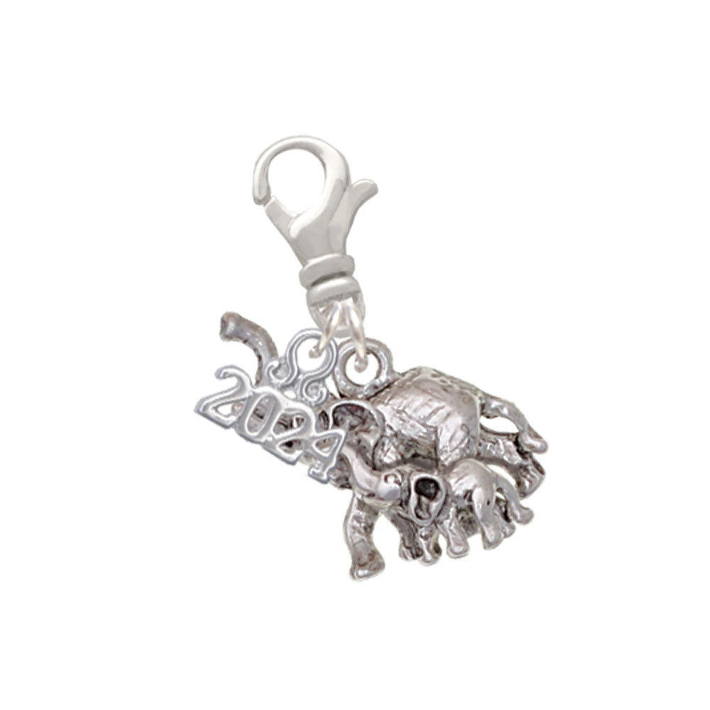 Delight Jewelry Silvertone Elephant with Baby Clip on Charm with Year 2024 Image 1