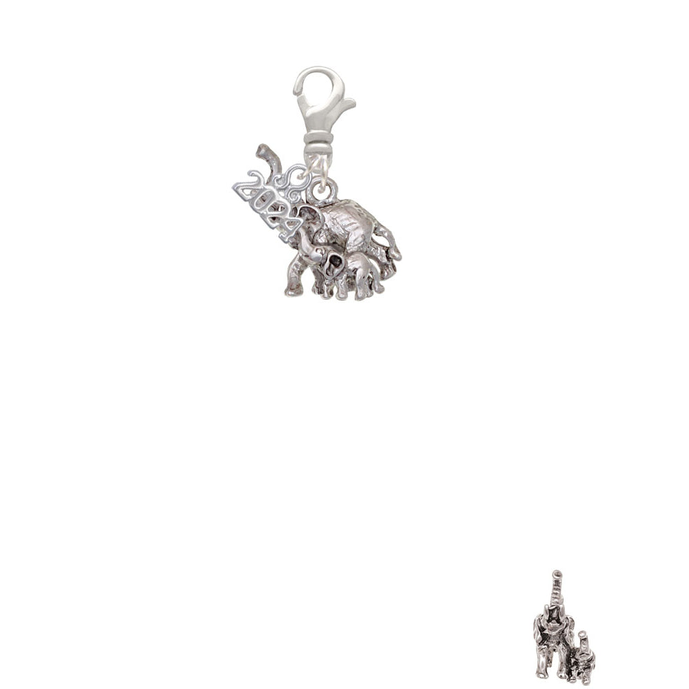 Delight Jewelry Silvertone Elephant with Baby Clip on Charm with Year 2024 Image 2