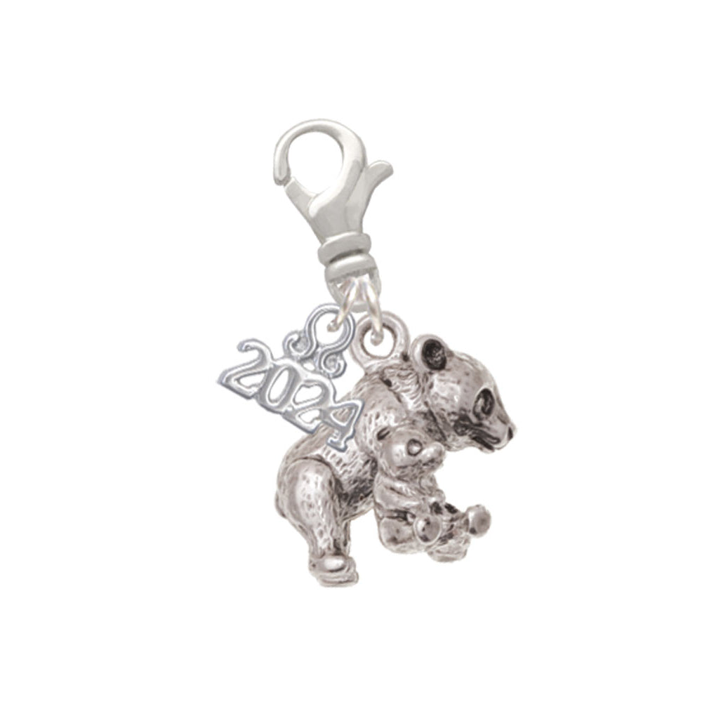 Delight Jewelry Silvertone Panda with Cub Clip on Charm with Year 2024 Image 1