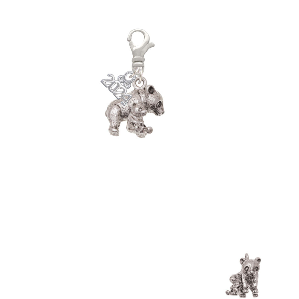Delight Jewelry Silvertone Panda with Cub Clip on Charm with Year 2024 Image 2