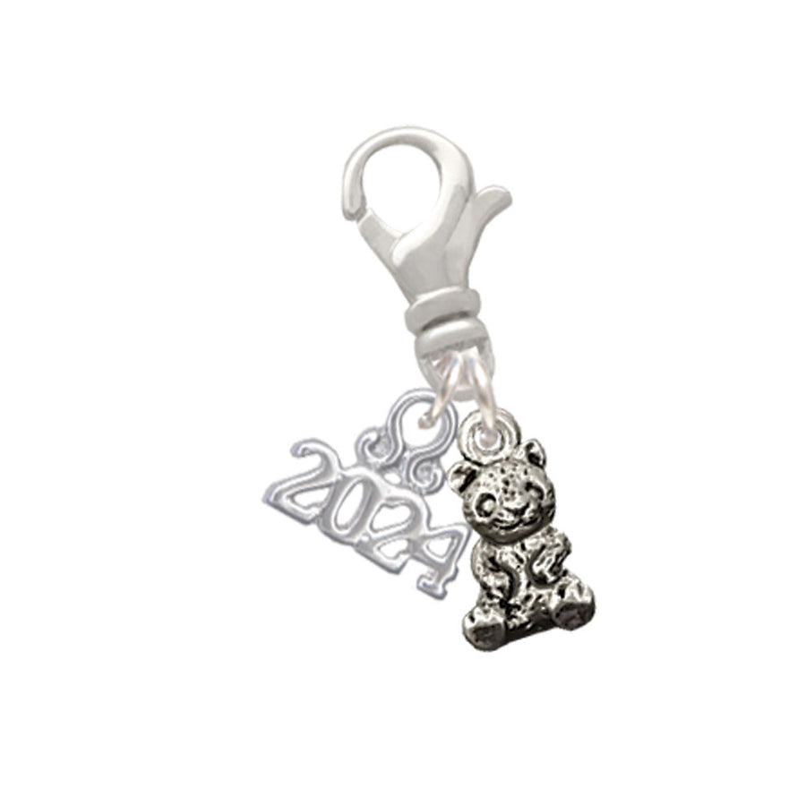 Delight Jewelry Silvertone Panda Bear Cub Sitting Clip on Charm with Year 2024 Image 1