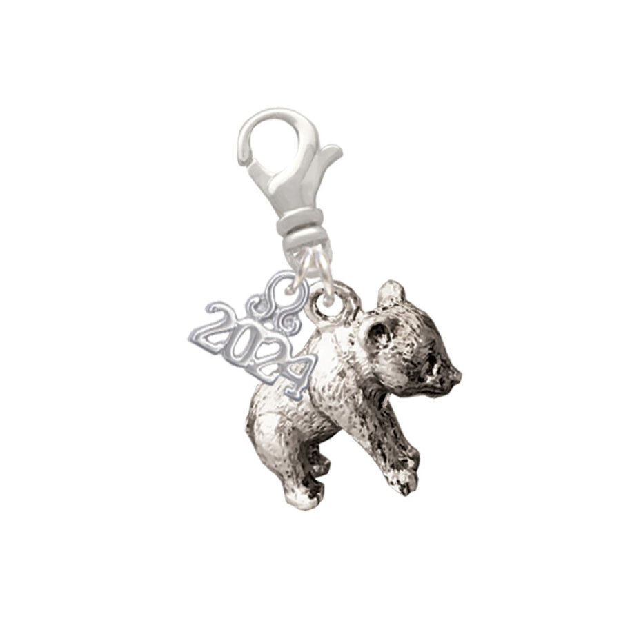 Delight Jewelry Silvertone Panda Bear Standing Clip on Charm with Year 2024 Image 1
