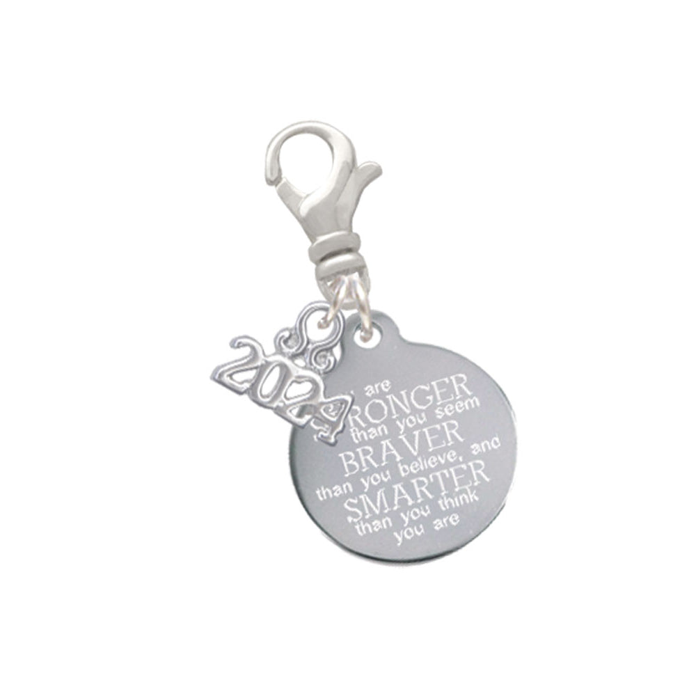 Delight Jewelry Stainless Steel Disc Stronger Braver Smarter Clip on Charm with Year 2024 Image 1