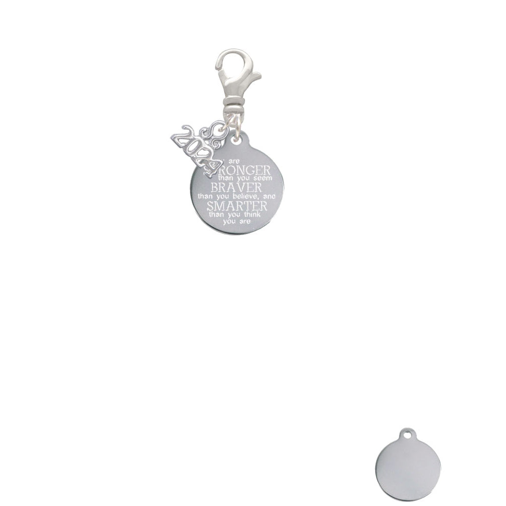 Delight Jewelry Stainless Steel Disc Stronger Braver Smarter Clip on Charm with Year 2024 Image 2