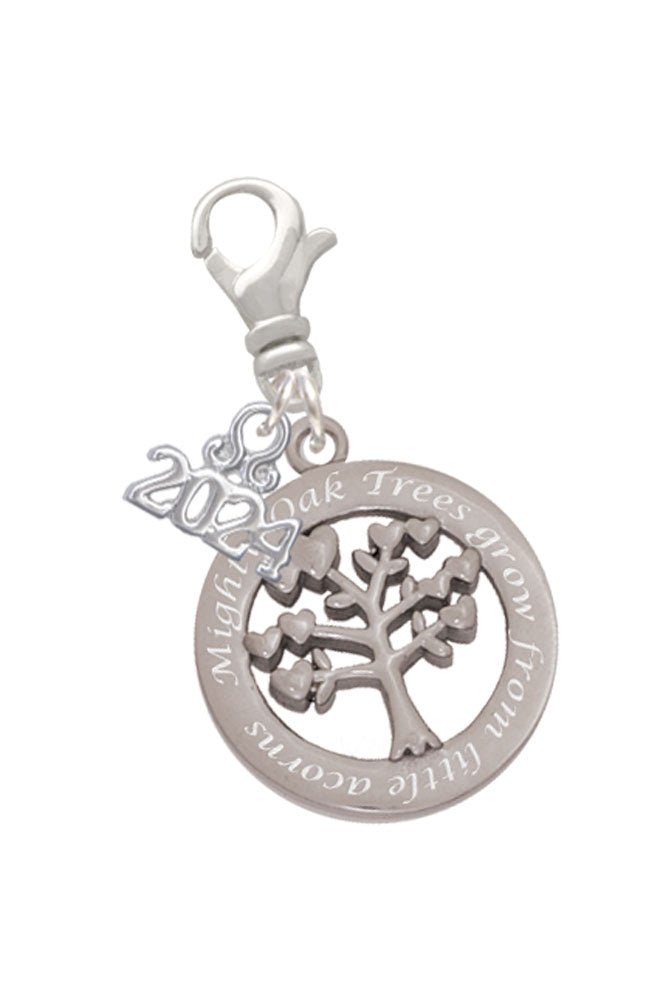 Delight Jewelry Stainless Steel Mighty Oak Tree of Life - Clip on Charm with Year 2024 Image 1