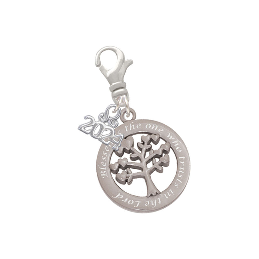 Delight Jewelry Stainless Steel Trust in the Lord Tree of Life - Clip on Charm with Year 2024 Image 1