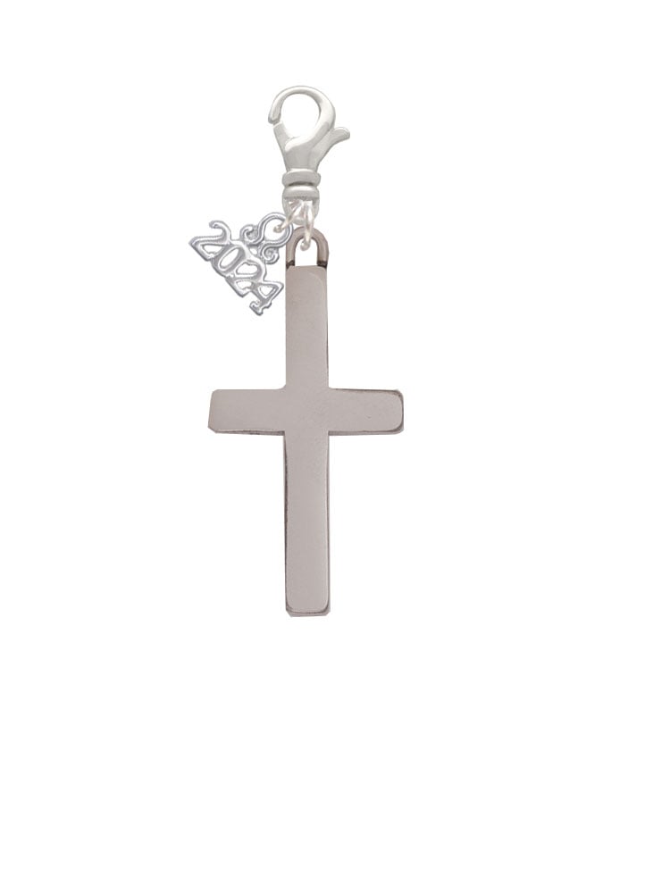 Delight Jewelry Stainless Steel 1.3" Cross - Clip on Charm with Year 2024 Image 2