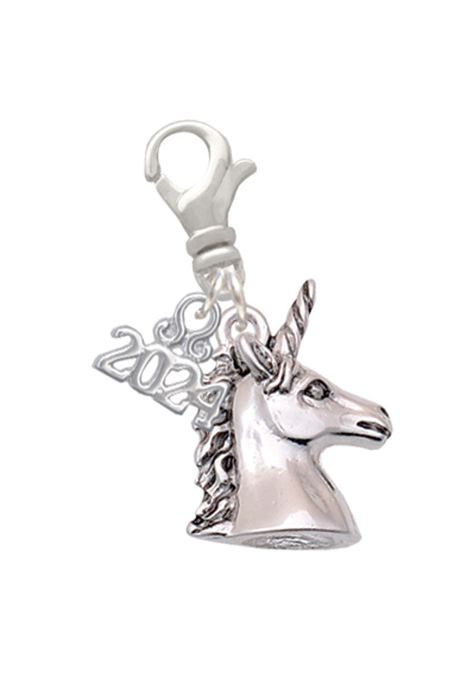 Delight Jewelry Silvertone 3-D Unicorn Head - Clip on Charm with Year 2024 Image 1