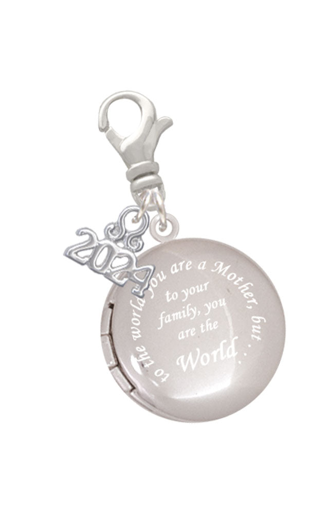 Delight Jewelry Silvertone To the World You are a Mother Round Locket Clip on Charm with Year 2024 Image 1