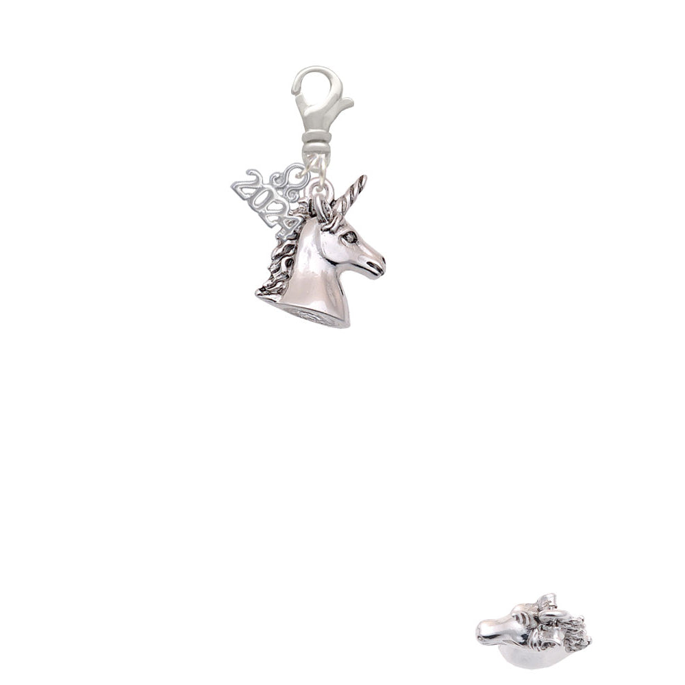 Delight Jewelry Silvertone 3-D Unicorn Head - Clip on Charm with Year 2024 Image 2