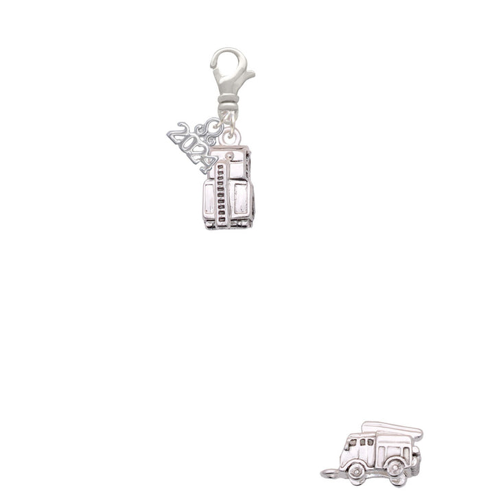 Delight Jewelry Silvertone 3-D Fire Engine - Clip on Charm with Year 2024 Image 2