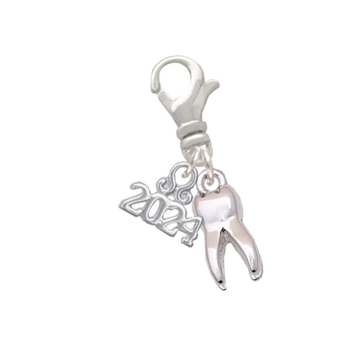 Delight Jewelry Silvertone 3-D Tooth - Clip on Charm with Year 2024 Image 1