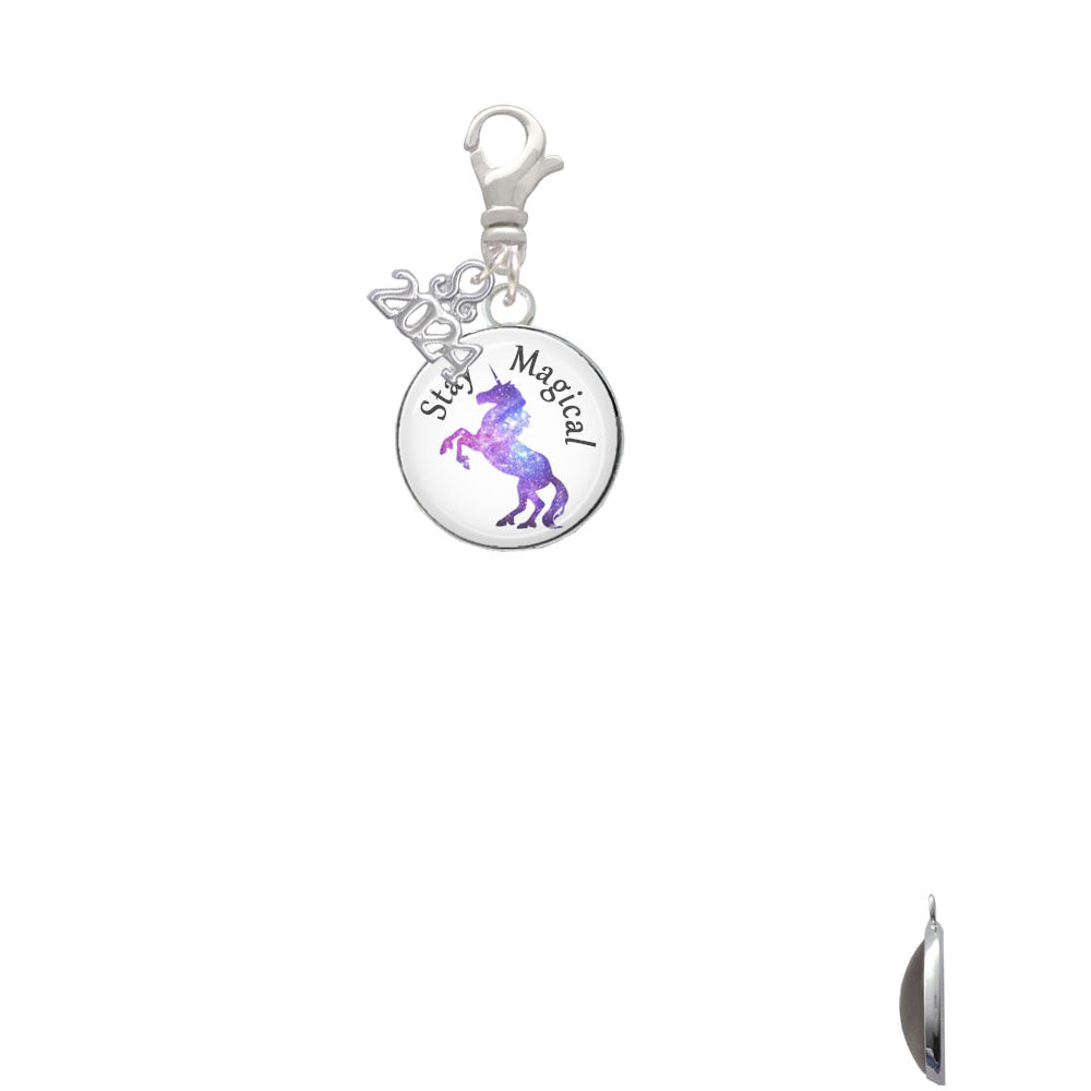 Delight Jewelry Silvertone Domed Stay Magical Unicorn Clip on Charm with Year 2024 Image 2