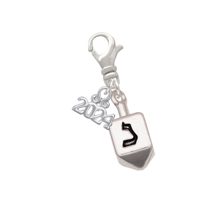 Delight Jewelry Silvertone 3-D Dreidel - Clip on Charm with Year 2024 Image 1