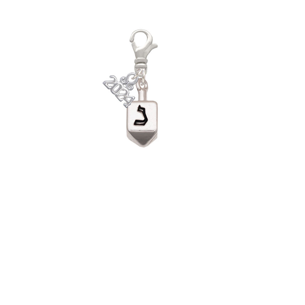 Delight Jewelry Silvertone 3-D Dreidel - Clip on Charm with Year 2024 Image 2
