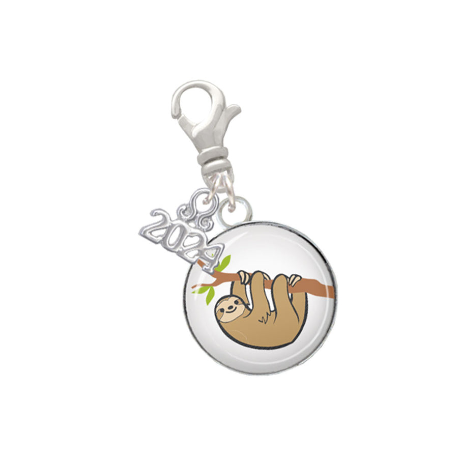 Delight Jewelry Silvertone Domed Sloth Clip on Charm with Year 2024 Image 1