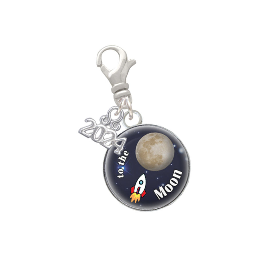 Delight Jewelry Silvertone Domed To the Moon Rocket Clip on Charm with Year 2024 Image 1