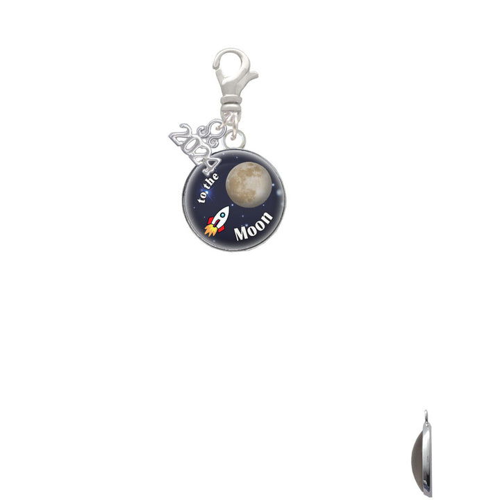 Delight Jewelry Silvertone Domed To the Moon Rocket Clip on Charm with Year 2024 Image 2