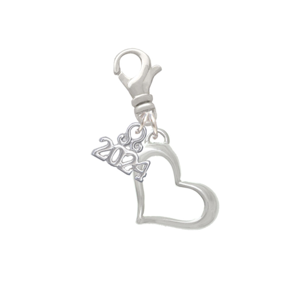 Delight Jewelry Silvertone Slanted Open Heart Clip on Charm with Year 2024 Image 1