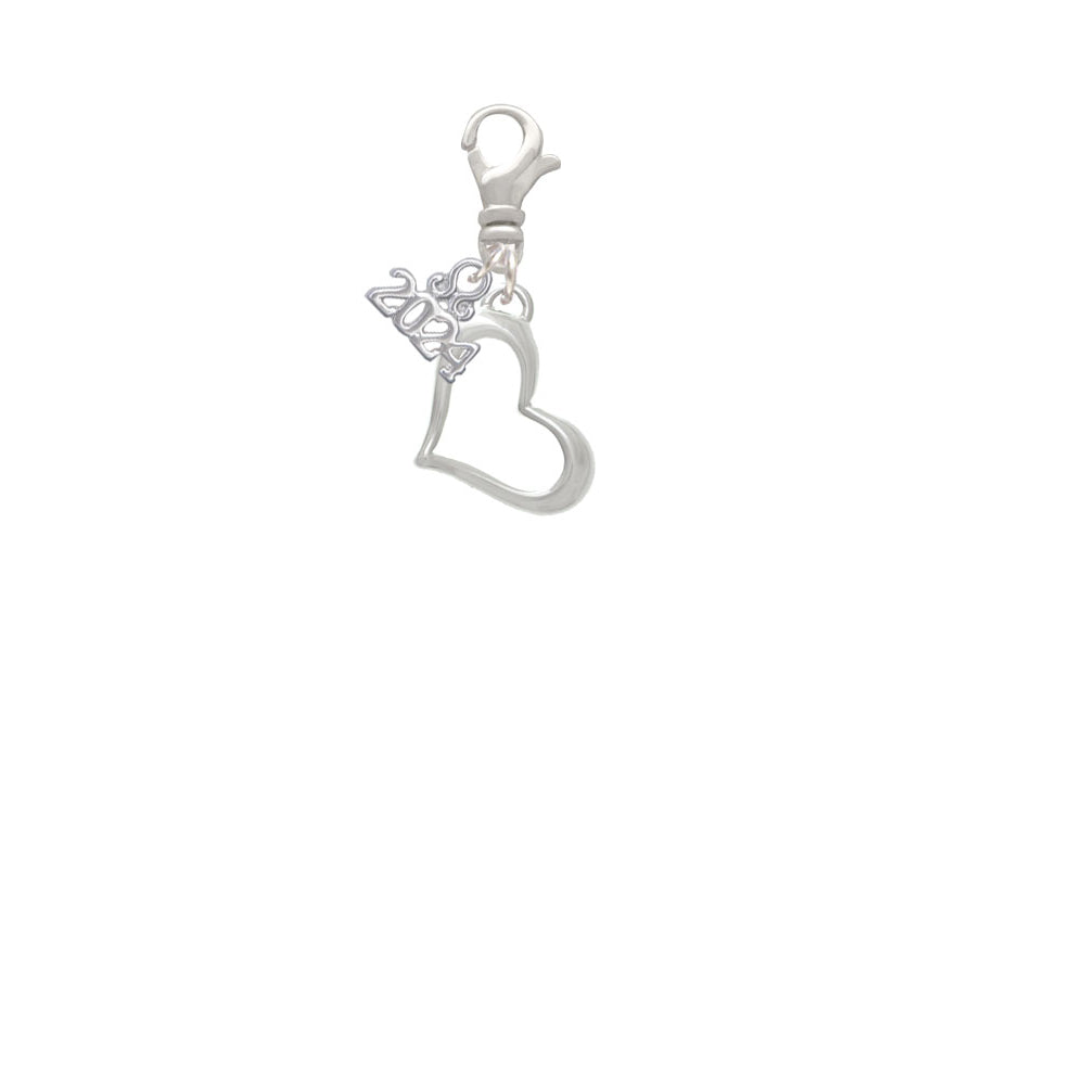Delight Jewelry Silvertone Slanted Open Heart Clip on Charm with Year 2024 Image 2