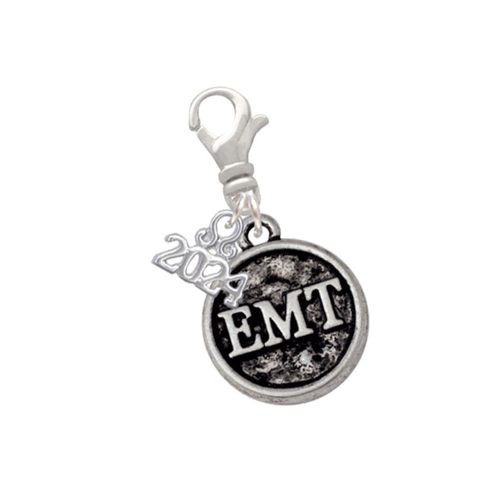 Delight Jewelry Silvertone Medical Caduceus Seal - EMT Clip on Charm with Year 2024 Image 1